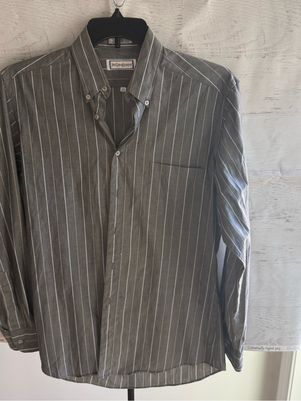 Yves Saint Laurent Men’s Charcoal Gray Pinstripe Button-Down Shirt